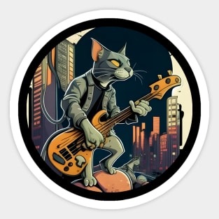 Alone Cool Cat Play Guitar Bass - Love Cats Sticker